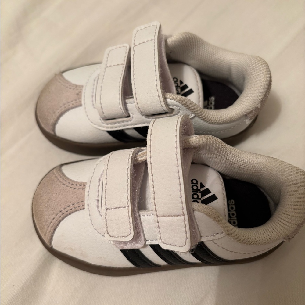 Adidas Kids White and Black Velcro Sneakers